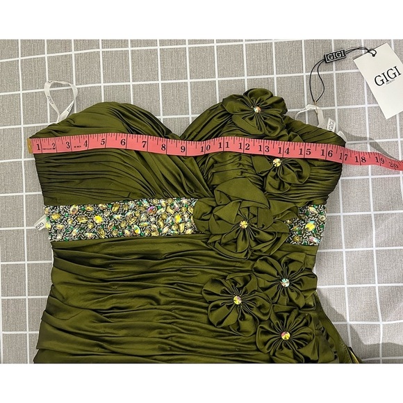 Gigi by La Femme Olive Green Strapless Floral Embellished Gown | Dress - Picture 8 of 15